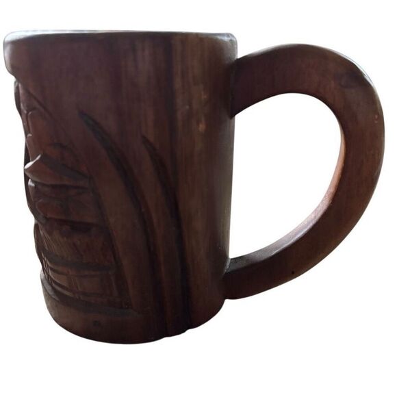 Vintage Hand Carved Wooden Tiki Mug - Picture 3 of 8